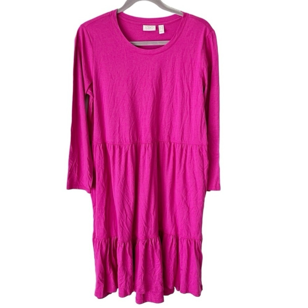 LOGO by‎ Lori Goldstein Dress Women's MP Medium Petite Cotton Modal Tiered Pink